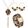 Hicarer 3 Pieces Leopard Bracelets Bohemia Leopard Earrings Necklace for Women Girls (Oval Earring Set)