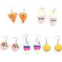 5 Pairs Handmade Simulation Food Dangle Earrings Creative Cute Pizza Hamburger Bread Ice-Cream Statement Drop Earrings Set Novelty Kawaii Funny Food Earrings Jewelry for Women Girls