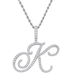 GUCY Large Initial Pendant Necklace Women Gold Silver Cubic Zirconia Big Letter Pendant Necklace Stainless Steel Rope Chain