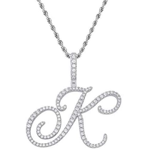 GUCY Large Initial Pendant Necklace Women Gold Silver Cubic Zirconia Big Letter Pendant Necklace Stainless Steel Rope Chain