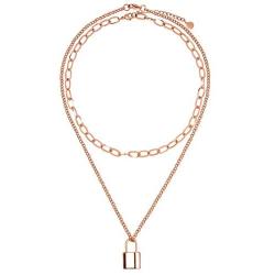 BaubleStar Link Layered Lock Necklace Stainless Steel Paperclip Chain Fashion Jewelry