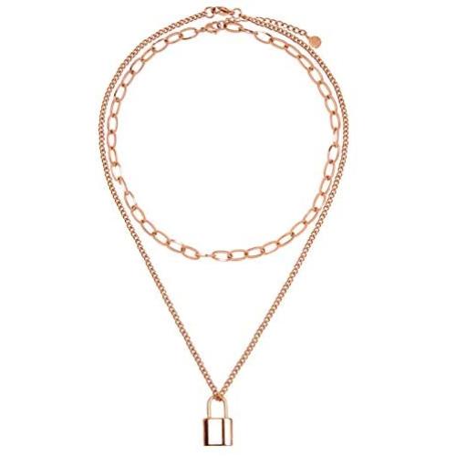 BaubleStar Link Layered Lock Necklace Stainless Steel Paperclip Chain Fashion Jewelry