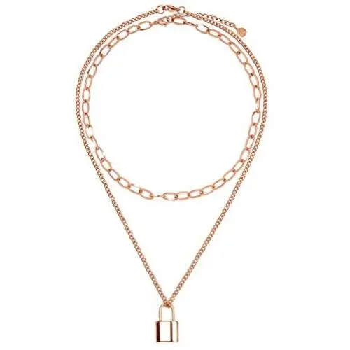 BaubleStar Link Layered Lock Necklace Stainless Steel Paperclip Chain Fashion Jewelry
