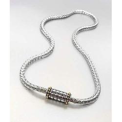 Artisanal Designer Balinese Kali Dots Magnetic Barrel Clasp Silver Cable Chain Necklace