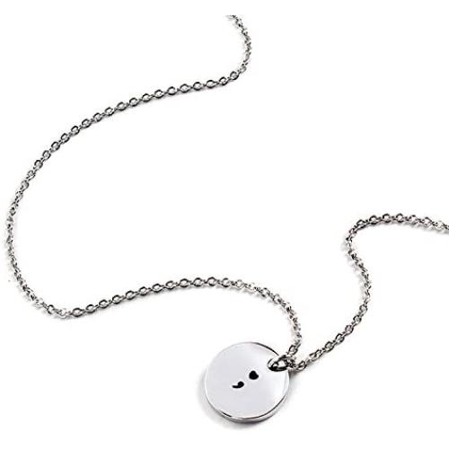 Yolanda Stainless Steel Heart Semicolon Necklace Motivational Inspirational Gift Hand Stamped Jewelry