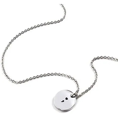 Yolanda Stainless Steel Heart Semicolon Necklace Motivational Inspirational Gift Hand Stamped Jewelry