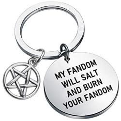 CENWA Supernatural Inspired Jewelry Supernatural Quote My Fandom Will Salt and Burn Your Fandom Keychain SPN Jewelry Gift for Supernatural Fans Sam Dean Winchester Gift