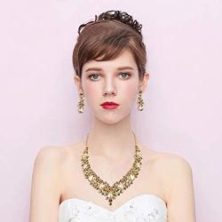 BriLove Womens Costume Elegant Crystal Teardrop Cluster Statement Necklace Dangle Earrings Set