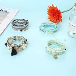 Finrezio 4 Sets Bohemian Beaded Bracelets for Women Multilayer Stretch Stackable Bracelet Set Multicolor Jewelry