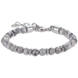 ZiMOJiE Natural Gemstone 6mm Beads and Stainless Steel Bracelets for Men Women Weathered Agate Map Stone Beaded Bracelet Adjustable Buckle 6.5-7.8inch