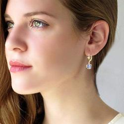 Swarovski Crystal Cube Drop Earrings for Women Leverback Dangle Earrings 14K Gold Plated Hypoallergenic Jewelry