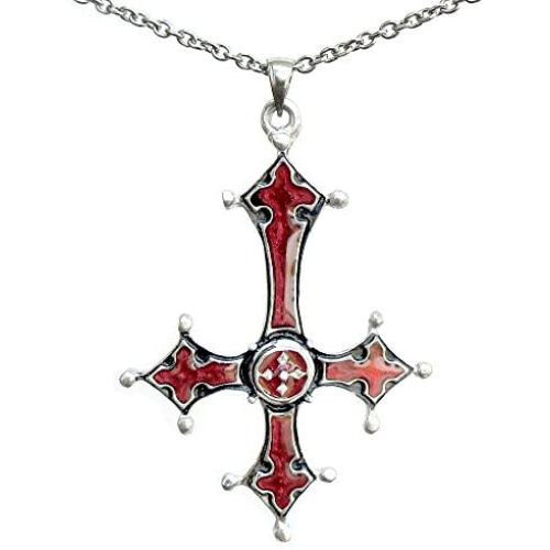 St peter inverted Upside down Gothic Jewelry Cross Silver Pewter Pendant Necklace Charm Amulet w chain