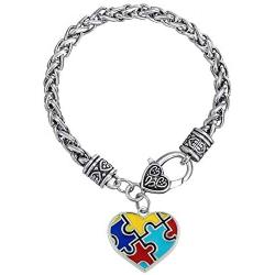 MZC Jewelry Love Heart Cross Autism Awareness Bracelets Puzzle Piece Jewelry for Women Girl