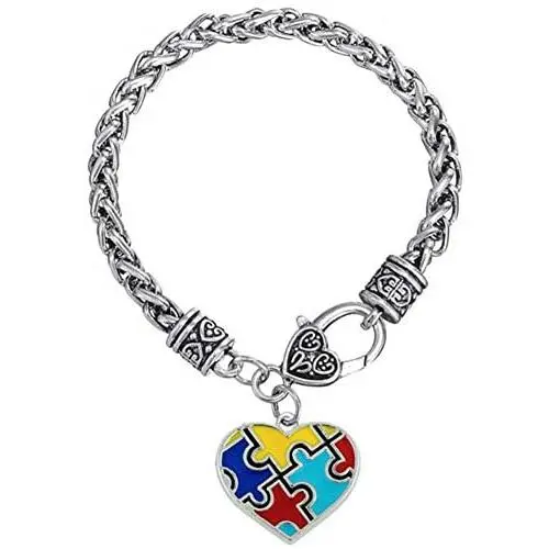 MZC Jewelry Love Heart Cross Autism Awareness Bracelets Puzzle Piece Jewelry for Women Girl MZC Jewelry Love Heart Cross Autism Awareness Bracelets Puzzle Piece Jewelry for Women Girl