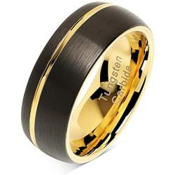 100S JEWELRY Tungsten Rings For Men Wedding Bands 14K Gold Plated Jewelry Brushed Black Size 8-16