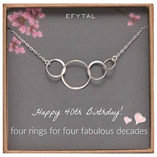 EFYTAL 40th Birthday gifts for women, Sterling Silver Four Circle Necklace For Her 4 Decade Jewelry 40 Years Old