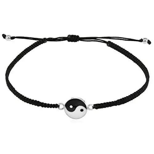 AeraVida Balance of Yin and Yang .925 Sterling Silver Cotton Rope Adjustable Wrist Pull Bracelet AeraVida Balance of Yin and Yang .925 Sterling Silver Cotton Rope Adjustable Wrist Pull Bracelet