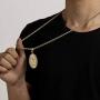 ROWIN&CO Mens 18K Gold Hip Hop Iced Out Bling Micro Pave Artificial Diamond Oval Virgin Mary CZ Pendant with 20/24/30 inchs Gold Rope Chain