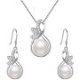 EleQueen 925 Sterling Silver CZ Cream Freshwater Cultured Pearl Leaf Bridal Necklace Hook Earrings Set Clear