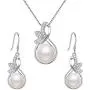 EleQueen 925 Sterling Silver CZ Cream Freshwater Cultured Pearl Leaf Bridal Necklace Hook Earrings Set Clear