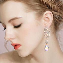 BriLove Womens Wedding Bridal Crystal Floral Scroll Chandelier Dangle Earrings