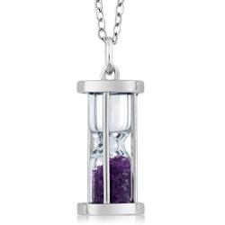 Gem Stone King 925 Sterling Silver Amethyst Dust Hourglass Pendant Necklace with 0.75 Ct with 18 Inch Silver Chain