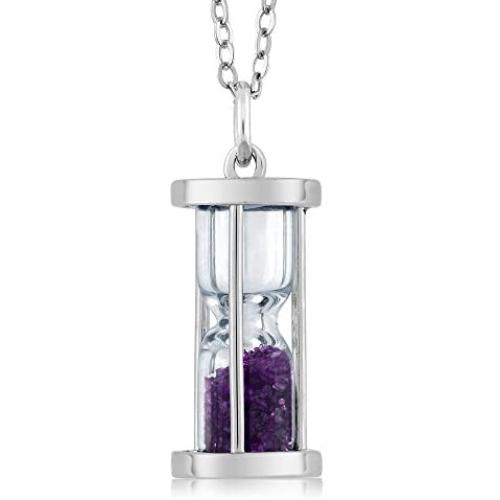 Gem Stone King 925 Sterling Silver Amethyst Dust Hourglass Pendant Necklace with 0.75 Ct with 18 Inch Silver Chain
