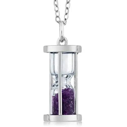 Gem Stone King 925 Sterling Silver Amethyst Dust Hourglass Pendant Necklace with 0.75 Ct with 18 Inch Silver Chain