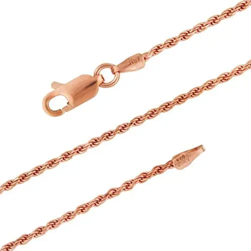 14kt Rose Gold Plated Sterling Silver 1.3mm Diamond-Cut Rope Chain Necklace Solid Italian Nickel-Free, 14-36 Inch