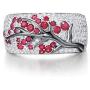925 Sterling Silver Ring Delicate Pink Cherry Tree Created Ruby Shiny White Cubic Zirconia