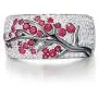 925 Sterling Silver Ring Delicate Pink Cherry Tree Created Ruby Shiny White Cubic Zirconia