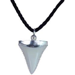 GemShark Handmade Shark Tooth Necklace Sterling Silver Pendent Charm for Boys Girls Unisex Great Megalodon White Beach Surfer Nautical Jewelry