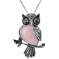 Top Plaza Owl Necklaces Healing Crystal Stone Pendant Reiki Spiritual Energy Gemstone Quartz Necklace Birthday for Women Men