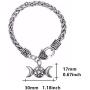 Triple Moon Goddess Amulet Wicca Pentagram Wheat Chain Bracelet for Women Men Pagan Jewelry