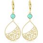Sllaiss 14k Gold Plated Leaf Teardrop Earrings for Women 925 Sterling Silver Leverback Earrings Turquoise Filigree Drop Dangle Earrings Dainty Fine Jewelry Gift