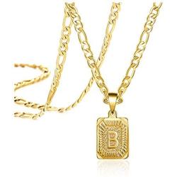 Joycuff Initial Necklaces for Women Men Square Letter Pendant Personalized Handmade 26 Alphabets from A-Z Simple Unique 18K Gold Plated Stainless Steel Jewelry