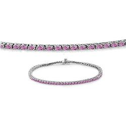 Dazzlingrock Collection 14K Round Cut Real Pink Sapphire Ladies Tennis Bracelet, White Gold