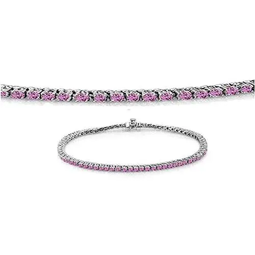 Dazzlingrock Collection 14K Round Cut Real Pink Sapphire Ladies Tennis Bracelet, White Gold Dazzlingrock Collection 14K Round Cut Real Pink Sapphire Ladies Tennis Bracelet, White Gold