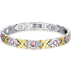 Titanium Stainless Steel Magnetic Bracelet Link Stylish Womens Bracelets with Rhinestone,2 Colors to Choose