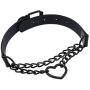 FM FM42 PU Simulated Leather Black-Tone/Silver-Tone Gothic Punk Heart Ring Cuban Curb Link Chain Adjustable Neckband Collar Choker (16 Colors)