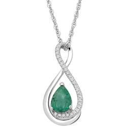Natural Gemstone Teardrop Pendant Necklace with Diamonds in Sterling Silver, 18''