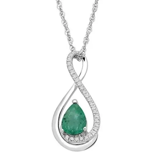 Natural Gemstone Teardrop Pendant Necklace with Diamonds in Sterling Silver, 18''