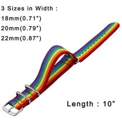 Nanafast Rainbow Bracelet Nylon Watch Band 18mm 20mm 22mm LGBT Pride Bracelet Adjustable Wristband for Men Women