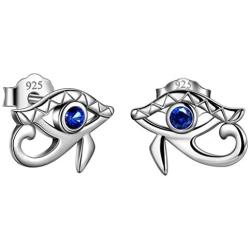 Besilver Egyptian Eye of Horus Jewelry Set Gift Womens 925 Sterling Silver Blue Eye of Horus Ring/Bracelet/Necklace Earrings Set Amulet Jewelry Gift for Wife Girlfriend Valentine Day/Birthday
