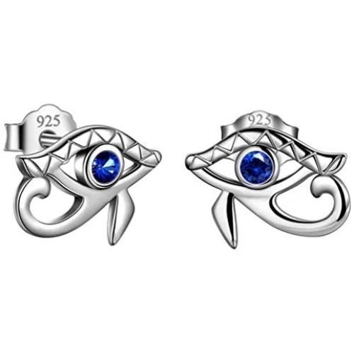 Besilver Egyptian Eye of Horus Jewelry Set Gift Womens 925 Sterling Silver Blue Eye of Horus Ring/Bracelet/Necklace Earrings Set Amulet Jewelry Gift for Wife Girlfriend Valentine Day/Birthday