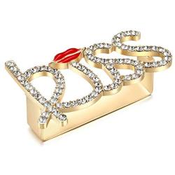 Punk Alloy Pyramid Ring Rhinestone Hip Hop Bitch Ring Rapper Love Ring Red Lip Kiss Ring Costume Jewelry, 2 Finger Size