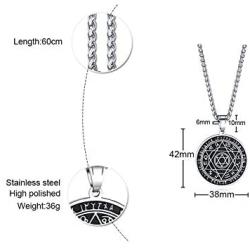 MPRAINBOW Mens Stainless Steel Talisman Seal of Solomon Viking Runes Tetragrammaton Pendant Lucky Talisman Necklace