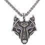 Unique Antique Bronze Silver Viking Wolf Pendant Head Necklace with Dazzling Purple Eyes - Chain Leather