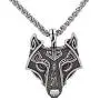 Unique Antique Bronze Silver Viking Wolf Pendant Head Necklace with Dazzling Purple Eyes - Chain Leather