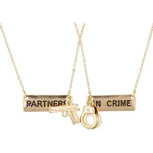 Lux Accessories Partners in Crime Gun Handcuff Friendship BFF Necklace Lux Accessories Partners in Crime Gun Handcuff Friendship BFF Necklace